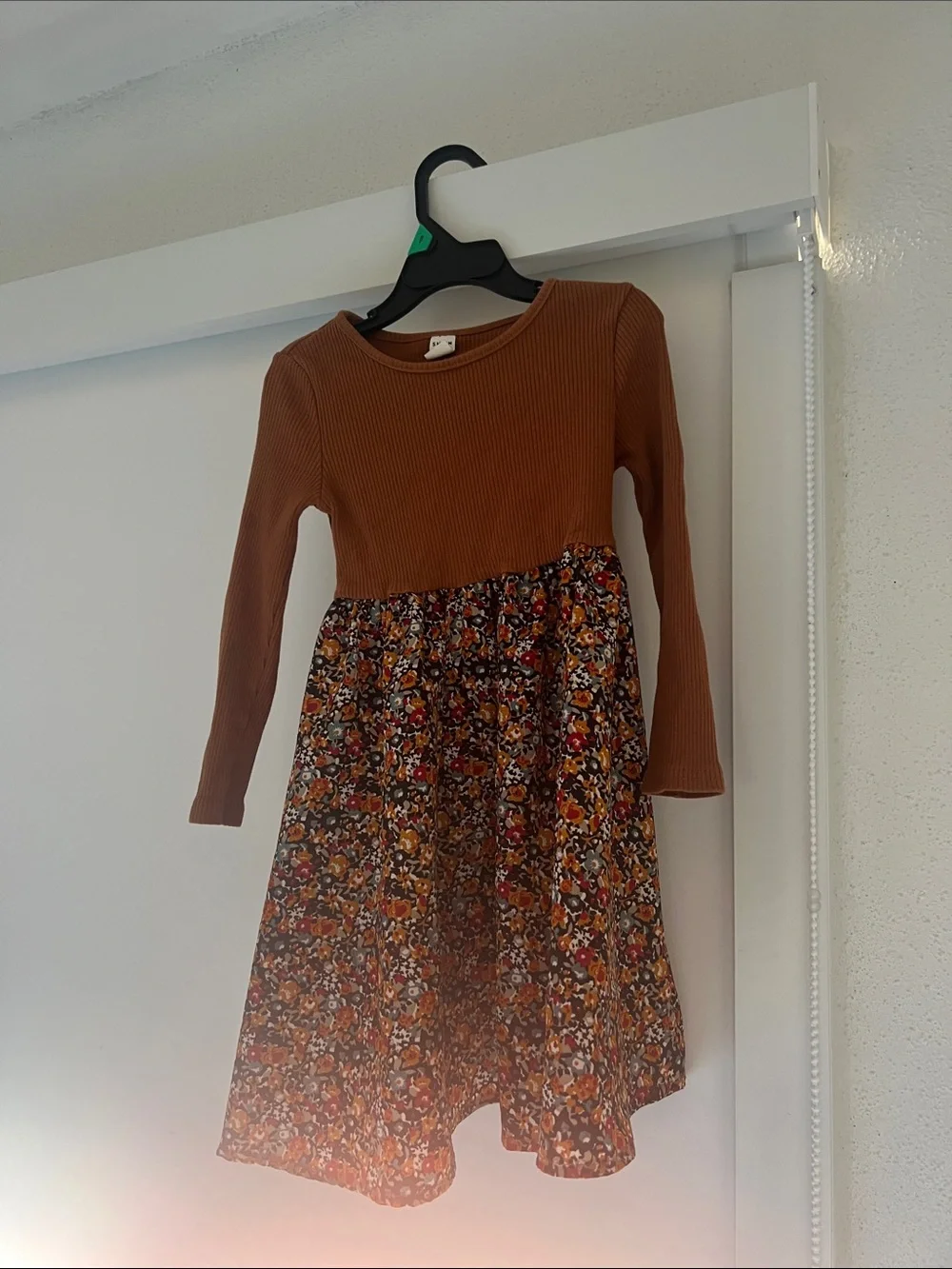 SHEIN Brown Ribbed Top Floral Skirt Long-Sleeve Dress